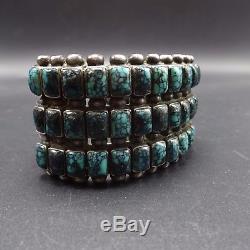 MUSEUM Vintage NAVAJO Sterling Silver & Square TURQUOISE Cab Cuff BRACELET 158g
