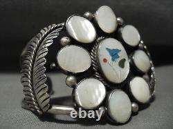 Magnificent Vintage Navajo Flower Pearl Silver Leaf Bracelet Old