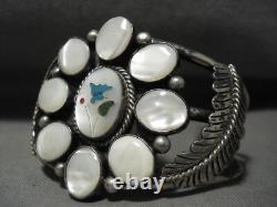 Magnificent Vintage Navajo Flower Pearl Silver Leaf Bracelet Old