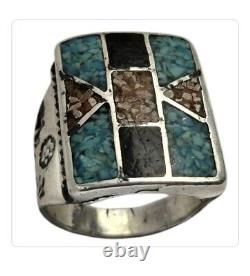 Magnificent Vintage Navajo Turquoise & Coral Sterling Silver Ringsz10.5