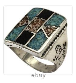 Magnificent Vintage Navajo Turquoise & Coral Sterling Silver Ringsz10.5