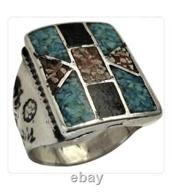 Magnificent Vintage Navajo Turquoise & Coral Sterling Silver Ringsz10.5