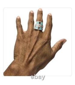 Magnificent Vintage Navajo Turquoise & Coral Sterling Silver Ringsz10.5