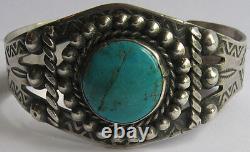 Maisels Vintage Navajo Indian Sterling Stamped Arrows Turquoise Cuff Bracelet