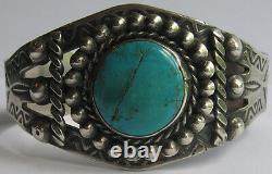 Maisels Vintage Navajo Indian Sterling Stamped Arrows Turquoise Cuff Bracelet