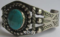 Maisels Vintage Navajo Indian Sterling Stamped Arrows Turquoise Cuff Bracelet