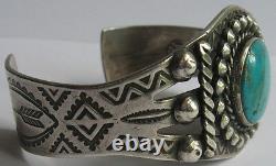 Maisels Vintage Navajo Indian Sterling Stamped Arrows Turquoise Cuff Bracelet