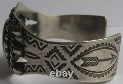 Maisels Vintage Navajo Indian Sterling Stamped Arrows Turquoise Cuff Bracelet