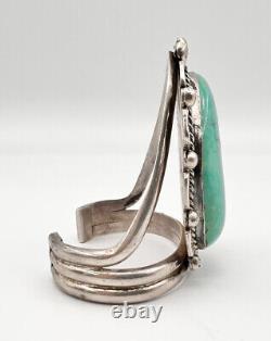 Massive 3 Vtg Navajo Sterling Silver Fox Turquoise Shield Cuff Bracelet 129g