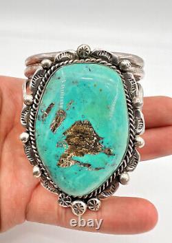 Massive 3 Vtg Navajo Sterling Silver Fox Turquoise Shield Cuff Bracelet 129g
