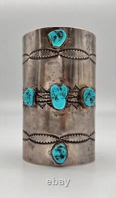 Massive 4.25 Vtg Navajo Sterling Silver Sleeping Beauty Turquoise Cuff Bracelet