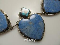 Massive Lapis Turquoise Heart Sterling Silver Necklace Heavy Vintage