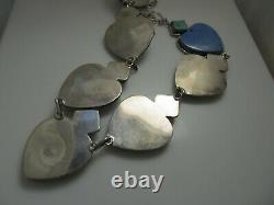 Massive Lapis Turquoise Heart Sterling Silver Necklace Heavy Vintage