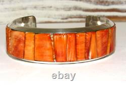 Massive Navajo Cobblestone Inlay Cuff Bracelet Spiny Oyster Sterling R. Brown