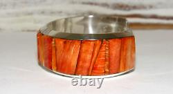 Massive Navajo Cobblestone Inlay Cuff Bracelet Spiny Oyster Sterling R. Brown