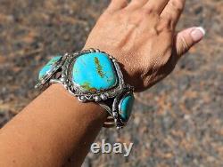 Massive Vintage Navajo Cuff Turquoise Bracelet 135 grams Leander Nez Signed Sz 7