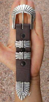 Men's Vintage Native American Navajo 4 Piece Ranger Sterling Silver Buckle Set
