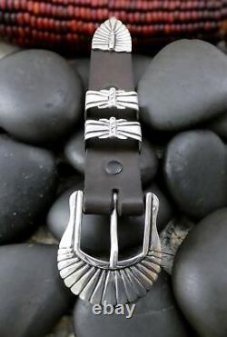 Men's Vintage Native American Navajo 4 Piece Ranger Sterling Silver Buckle Set