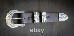 Men's Vintage Native American Navajo 4 Piece Ranger Sterling Silver Buckle Set