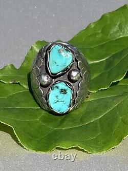 Mens Navajo Ster Silver Turquoise Ring Signed TD Native American Jewelry size 11