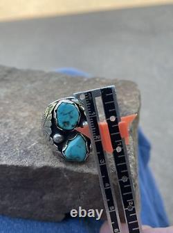 Mens Navajo Ster Silver Turquoise Ring Signed TD Native American Jewelry size 11