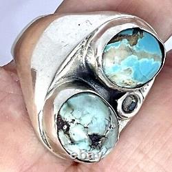 Mens Navajo Turquoise Ring Sz 9 Two Stone 22g Handmade Native American VTG Ster