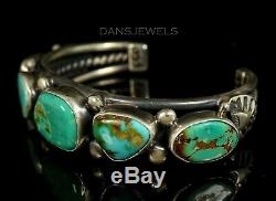 Mens Navajo Vintage OLD PAWN Traditional VERDY JAKE Turquoise ROW Bracelet