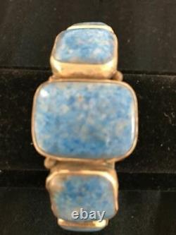 Mens Vintage Navajo Native American Sterling Silver Blue Denim Lapis Bracelet