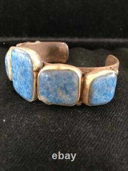 Mens Vintage Navajo Native American Sterling Silver Blue Denim Lapis Bracelet