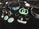 Mexican Native American jewelry, sterling silver, turquoise and jade, Vintage