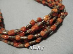 Museum Quality Vintage Coral Navajo Sterling Silver Necklace Old