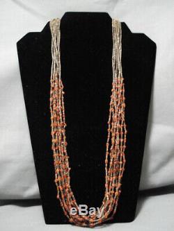 Museum Quality Vintage Coral Navajo Sterling Silver Necklace Old