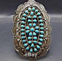 Museum Quality Vintage NAVAJO Sterling Silver & Cluster TURQUOISE Cuff BRACELET