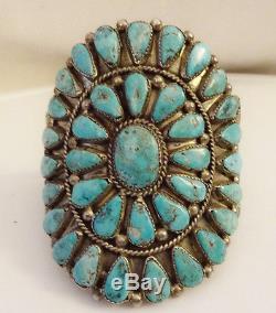 Museum Quality Vintage NAVAJO Sterling Silver & Cluster TURQUOISE Cuff BRACELET