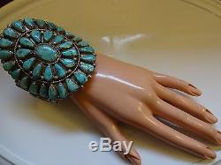 Museum Quality Vintage NAVAJO Sterling Silver & Cluster TURQUOISE Cuff BRACELET