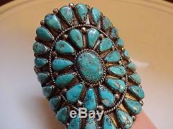 Museum Quality Vintage NAVAJO Sterling Silver & Cluster TURQUOISE Cuff BRACELET