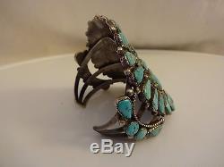 Museum Quality Vintage NAVAJO Sterling Silver & Cluster TURQUOISE Cuff BRACELET