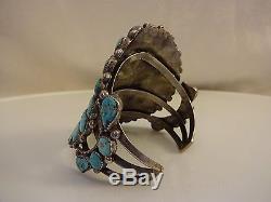 Museum Quality Vintage NAVAJO Sterling Silver & Cluster TURQUOISE Cuff BRACELET