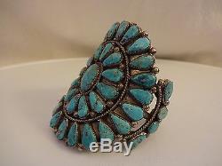 Museum Quality Vintage NAVAJO Sterling Silver & Cluster TURQUOISE Cuff BRACELET