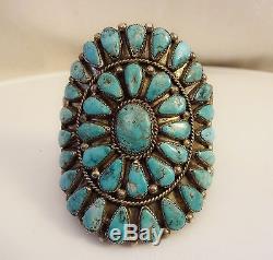 Museum Quality Vintage NAVAJO Sterling Silver & Cluster TURQUOISE Cuff BRACELET