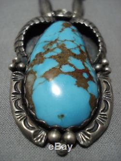 Museum Quality Vintage Navajo Bisbee Turquoise Sterling Silver Necklace Old