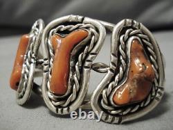 Museum Quality! Vintage Navajo Chunk Coral Sterling Silver Bracelet Old