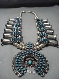 Museum Turquoise Vintage Navajo Sterling Silver Squash Blossom Necklace Bracelet