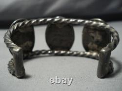 Museum Vintage Navajo Domed Coral Sterling Silver Heavy Twist Cuff Bracelet Old