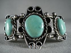 Museum Vintage Navajo'soft Green' Turquoise Silver Siwl Bracelet Old Jewelry