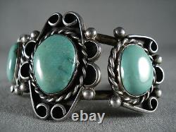 Museum Vintage Navajo'soft Green' Turquoise Silver Siwl Bracelet Old Jewelry