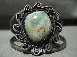 Museum Vintage'swirls Around Royston Turquoise' Silver Bracelet Old