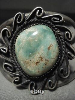 Museum Vintage'swirls Around Royston Turquoise' Silver Bracelet Old