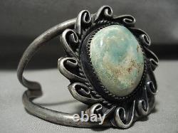 Museum Vintage'swirls Around Royston Turquoise' Silver Bracelet Old