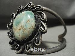 Museum Vintage'swirls Around Royston Turquoise' Silver Bracelet Old